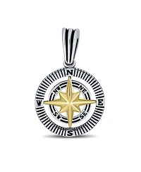 Bling Jewelry Viking Disc Medallion Black Gold Plated Compass Pendant Necklace Sterling Silver Chain