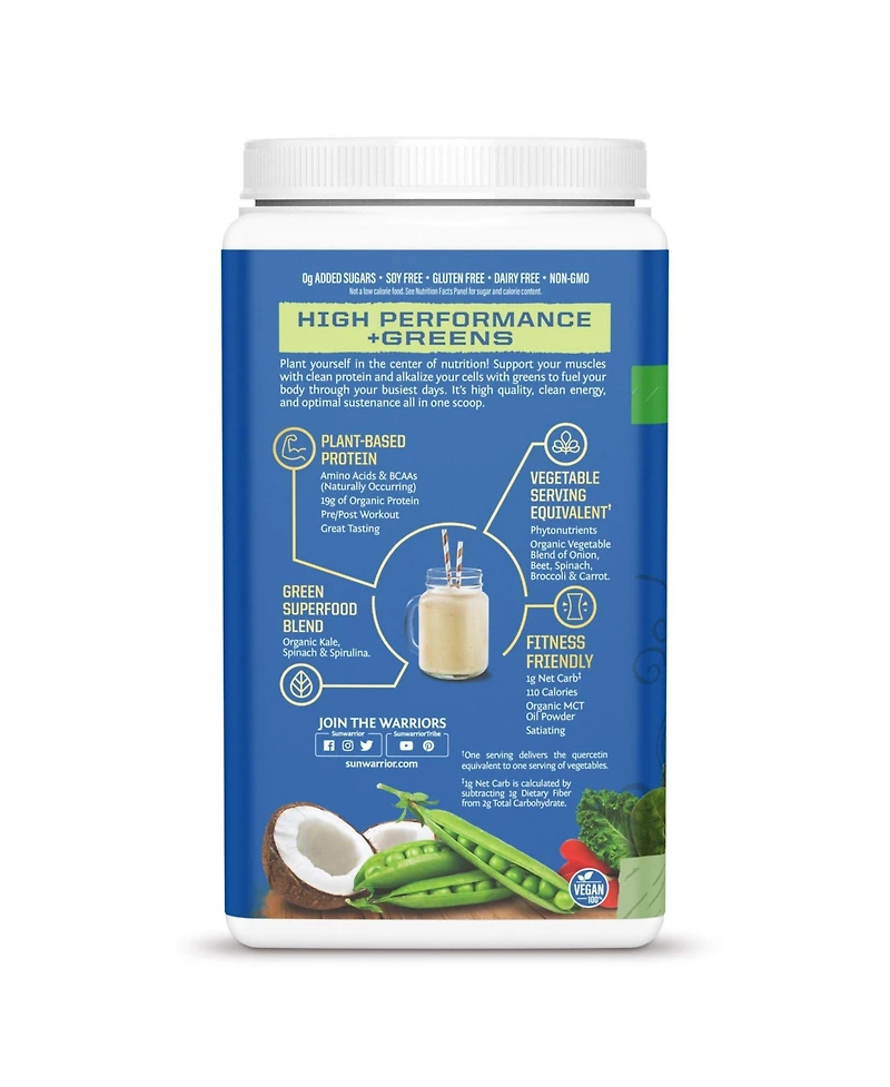 Sunwarrior Organic Warrior Blend Protein + Greens Powder, Plant-Based Protein, Unflavored, Sunwarrior, 750gm