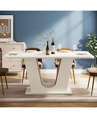 Tribesigns Modern Dining Table for 4-6, 55-Inch Rectangular Kitchen Table with U-Shaped Base, Wood Dinner Table, Cream White