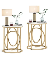 Tribesigns Modern Round End Table Set of 2, 20” Side Table Cocktail Table with Gold O-Shaped Base, Midcentury Accent Table Nightstand for Livin