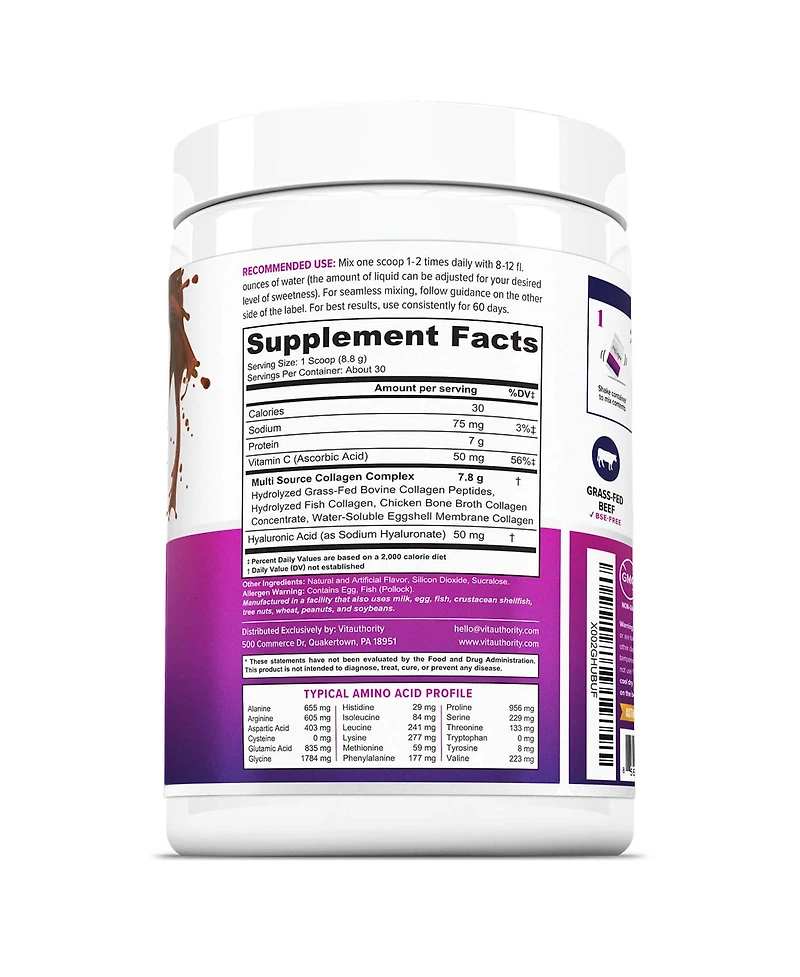 Multi Collagen Protein Plus, Chocolate, Vitauthority, 30 Servings