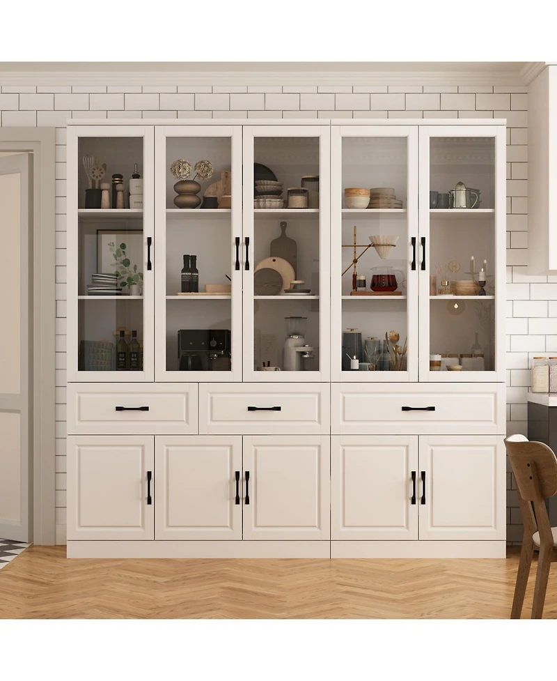 Famapy 12-Shelf White Wood Standard Bookcase With Adjustable Shelves Drawer