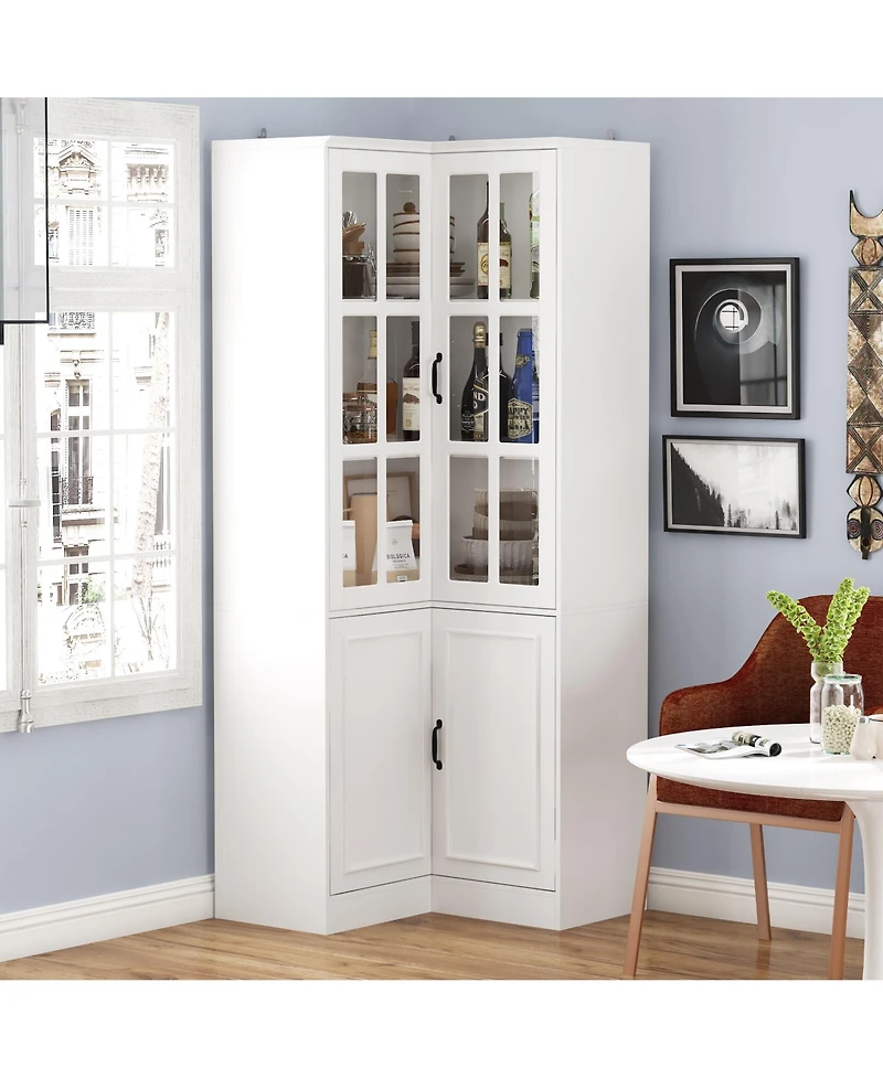 Famapy 5-Shelf White Wood Corner Standard Bookcase with Adjustable Shelves