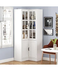 Famapy 5-Shelf White Wood Corner Standard Bookcase with Adjustable Shelves