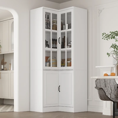 Famapy 5-Shelf White Wood Corner Standard Bookcase with Adjustable Shelves