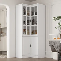 Famapy 5-Shelf White Wood Corner Standard Bookcase with Adjustable Shelves