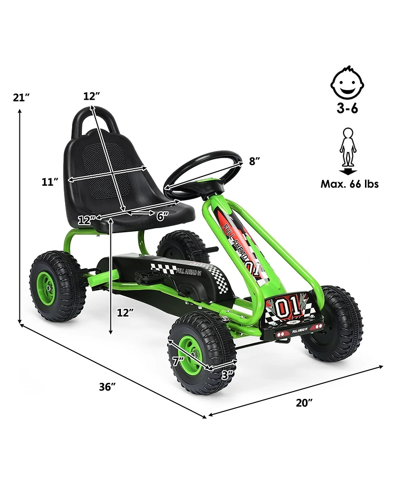 Gymax Kids Pedal Go Kart 4 Wheel Ride On Toys w/ Adjustable Seat & Handbrake Red