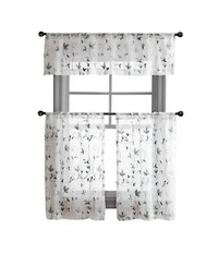 Kate Aurora Floral Embroidered Sheer Rod Pocket Kitchen Curtain Tier Valance Set 58 In. W X 15 In. L Aqua