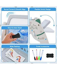 3-In-1 Double Sided Magnetic Dry-Erase Board with Stool and Flipped Writing Desktop