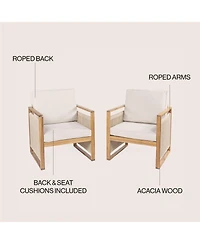 Jonathan Y Gable Mid-Century Modern Roped Acacia Wood Outdoor Patio Chair with Cushions