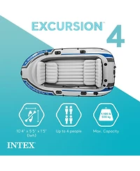 Intex Excursion 4 Person Inflatable Rafting and Fishing Boat Set with 2 Oars