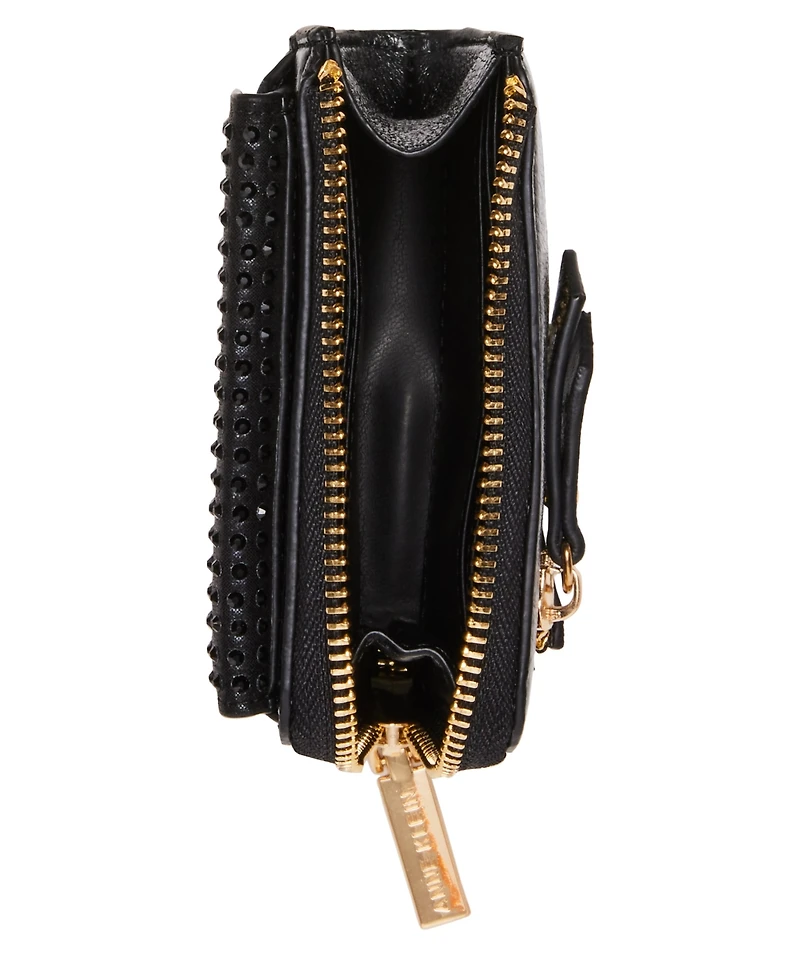 Ak 2 piece envelope flap curved wallet with rhinestones