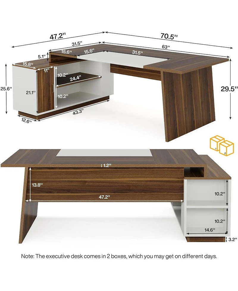Tribesigns 70.5-Inch Executive Office Desk: Modern L-Shaped Desk with File Cabinet and Storage Shelves, Large Wood Computer Desk for Home Office, Waln