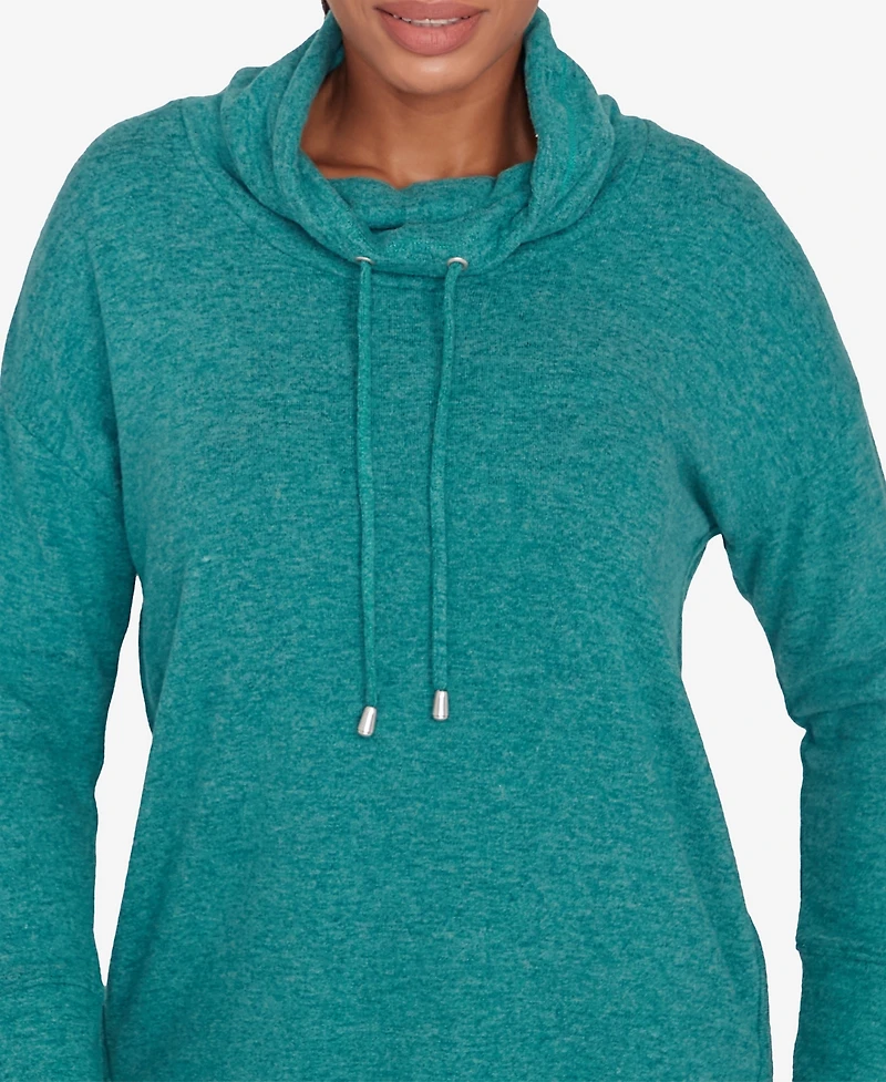 Ruby Rd. Petite Cowl Neck Solid Hatchi Knit Top with Drawstring