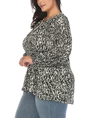 White Mark Plus Printed Peasant Knit Blouse