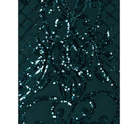 Betsy & Adam Plus Size Sequined Long-Sleeve Sheath Gown