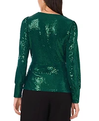 Vince Camuto Women's Sequined Faux-Wrap Long-Sleeve Top