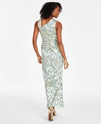 Adrianna Papell Women's Asymmetric Metallic-Print Mermaid Gown