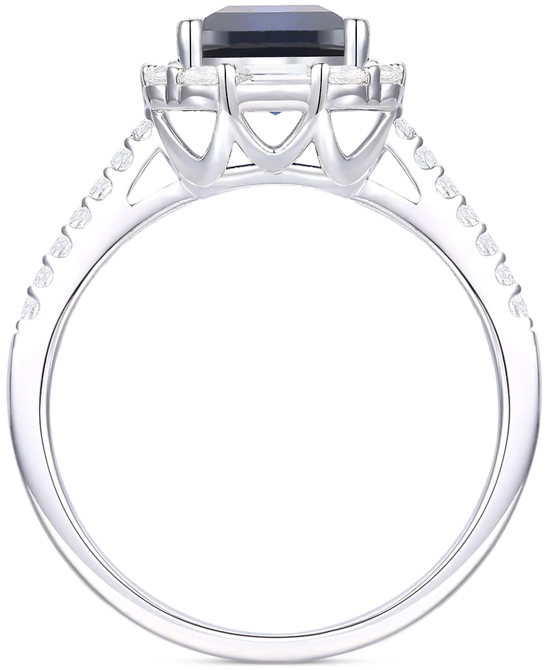 2-Pc. Set Lab Grown Blue Sapphire (5-3/4 ct. t.w.) & Lab Grown White Sapphire (1-1/5 ct. t.w.) Halo Pendant Necklace & Matching Ring in Sterling Silve