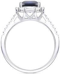 2-Pc. Set Lab Grown Blue Sapphire (5-3/4 ct. t.w.) & Lab Grown White Sapphire (1-1/5 ct. t.w.) Halo Pendant Necklace & Matching Ring in Sterling Silve