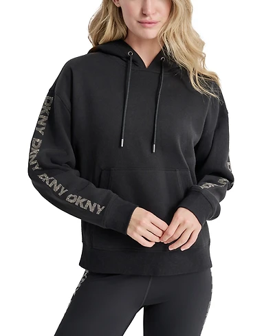 Dkny Sport Women's Rhinestone Logo Fleece Hoodie