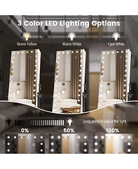 Costway 3-Color 46 Led Lights Mirror Jewelry Cabinet Armoire Adjustable Height with Wheels