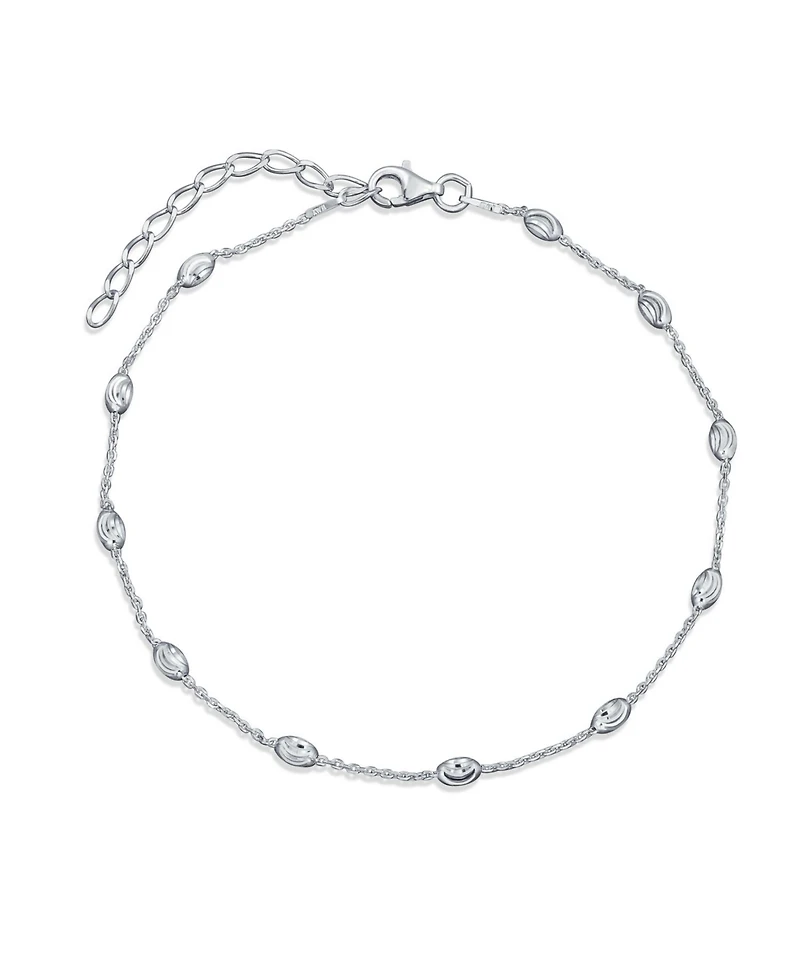 Bling Jewelry Hot Wife Oval Beads Chain Station Link Ankle Bracelet Anklet .925 Sterling Silver Adjustable 9 To 10 Inch With Extender