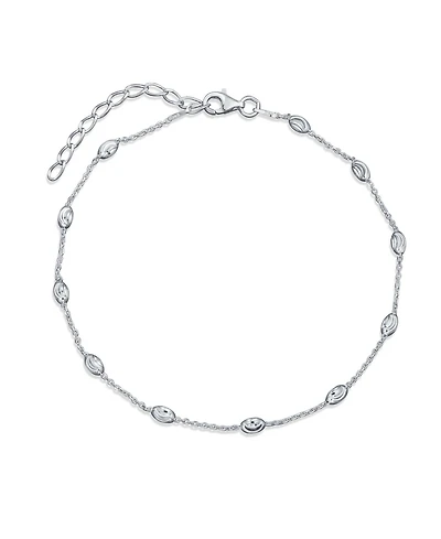 Bling Jewelry Hot Wife Oval Beads Chain Station Link Ankle Bracelet Anklet .925 Sterling Silver Adjustable 9 To 10 Inch With Extender