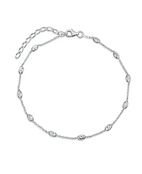 Bling Jewelry Hot Wife Oval Beads Chain Station Link Ankle Bracelet Anklet .925 Sterling Silver Adjustable 9 To 10 Inch With Extender