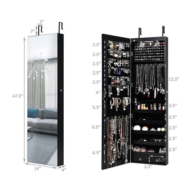 Mirrored Jewelry Cabinet Jewelry Organizer w/2 Led Lights