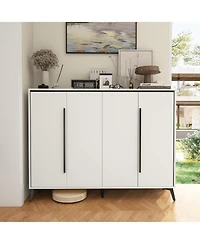 Homsee White Wooden Sideboard, Storage Cabinet with 4 Doors and 8 Shelves