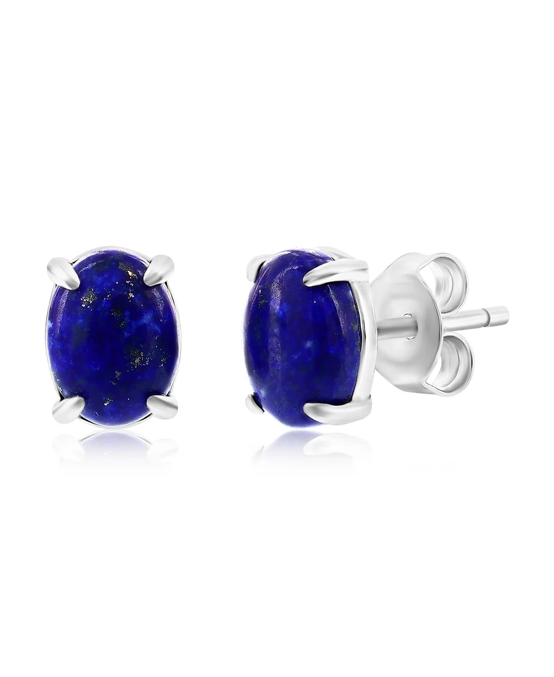 Caribbean Treasures Sterling Silver Oval Stud Earrings (Available Larimar, Lapis, Malachite, or Kyanite)