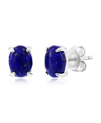 Caribbean Treasures Sterling Silver Oval Stud Earrings (Available Larimar, Lapis, Malachite, or Kyanite)