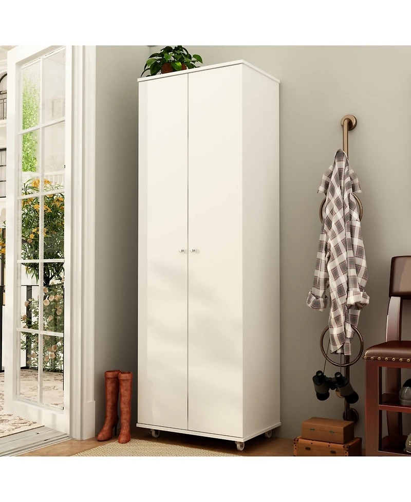 Famapy White Wood Bookcase with adjustable Shelves, 2 door