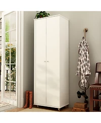 Famapy White Wood Bookcase with adjustable Shelves, 2 door