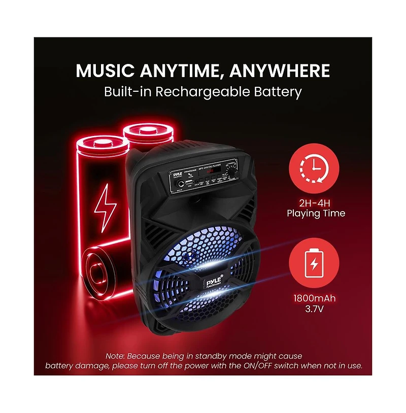 Pyle 8” Bluetooth Portable Pa Speaker With Rechargeable Battery, Party Lights & Fm Radio, 300 Watt