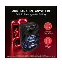 Pyle 8” Bluetooth Portable Pa Speaker With Rechargeable Battery, Party Lights & Fm Radio, 300 Watt