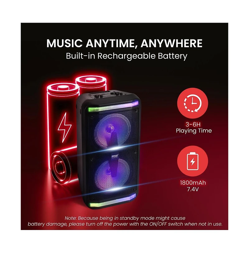 Pyle Portable Pa Speaker & Microphone System With Led Party Lights, Bluetooth, & Fm Radio, 600 Watt
