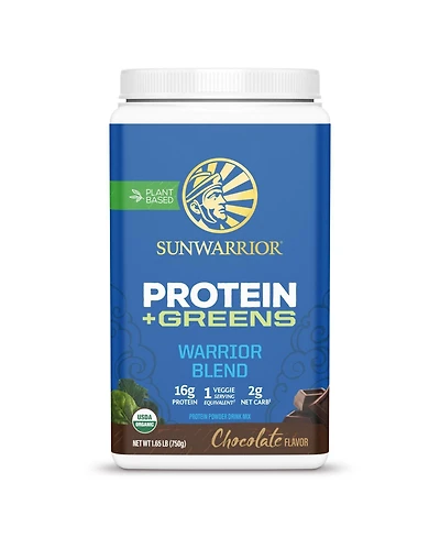 Natural Warrior Blend Protein + Greens Powder, Plant-Based Protein, Chocolate, Sunwarrior, 750gm