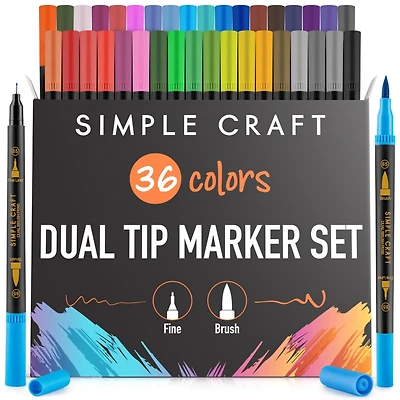 Zulay Kitchen 36 Colored Dual Tip Brush Pens - Fine & Brush Tip Dual Brush Markers