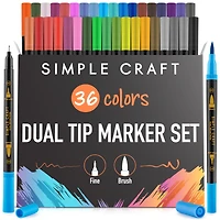 Zulay Kitchen 36 Colored Dual Tip Brush Pens - Fine & Brush Tip Dual Brush Markers