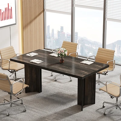 Tribesigns 5.5FT Conference Table, 63-inch Rectangle Meeting Seminar Large Wooden Business Tables for 4-6 People, Heavy Duty Pedestal
