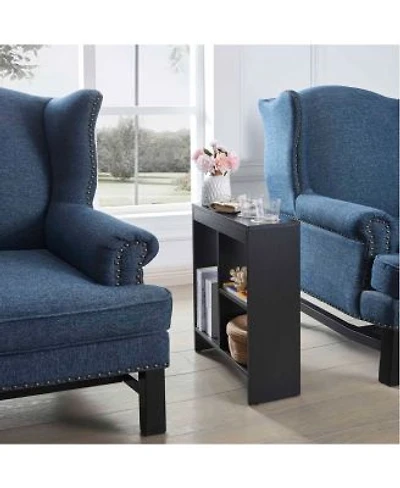 Kings Brand Furniture Side End Table With Drink Holders Storage Shelves Magazine Holder Narrow Slim Chair Couch Table Nightstand Bedside Table For Bedroom Living Room
