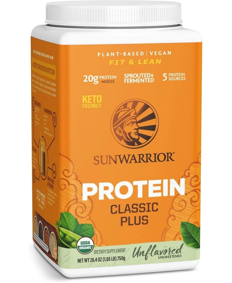 Classic Plus Protein Powder, Plant-Based Protein, Unflavored, Sunwarrior, 750gm (30 Servings)
