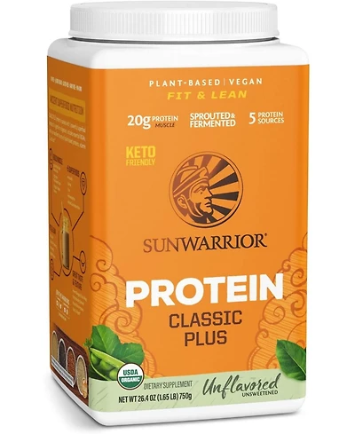 Classic Plus Protein Powder, Plant-Based Protein, Unflavored, Sunwarrior, 750gm (30 Servings)