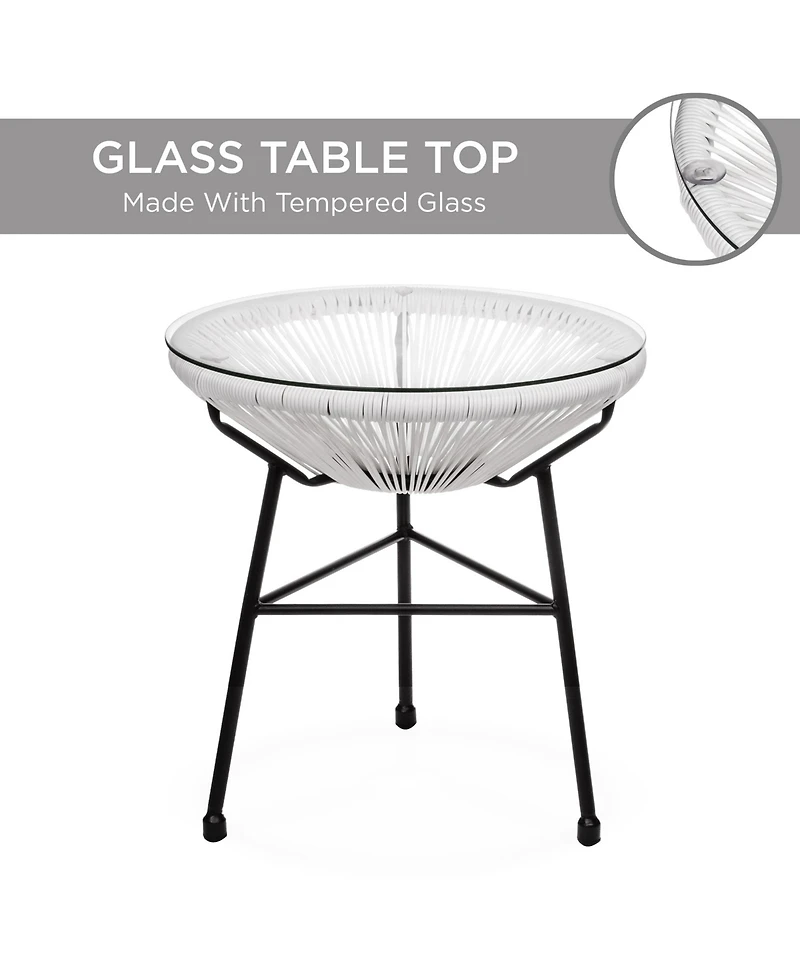 Best Choice Products 3-Piece All-Weather Patio Acapulco Bistro Furniture Set w/ Rope, Glass Top Table