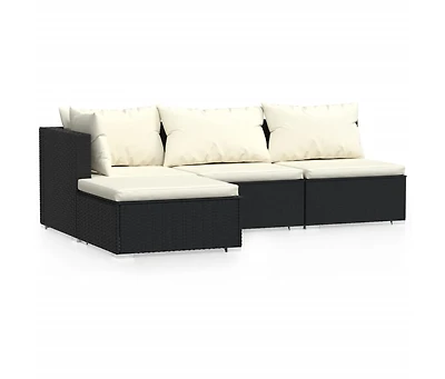 vidaXL 4 Piece Patio Lounge Set with Cushions Black Poly Rattan
