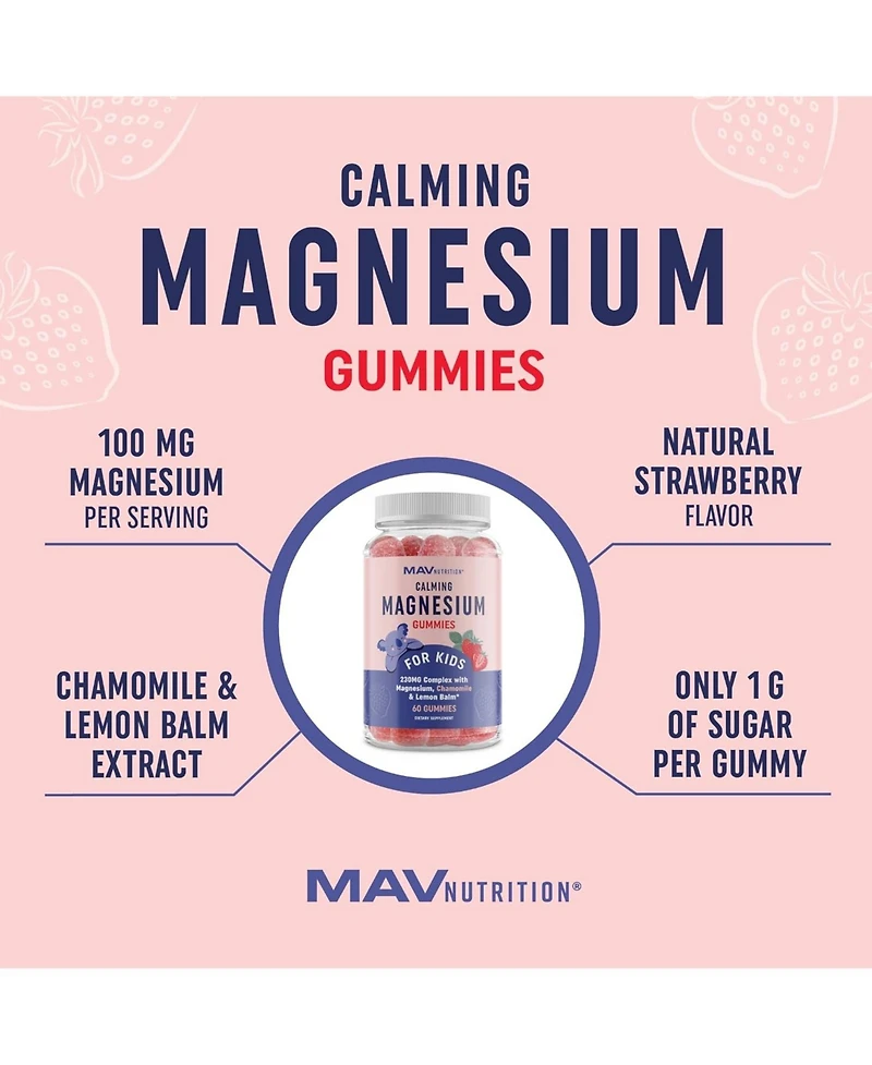 Mav Nutrition Magnesium Calming Gummies For Kids, Calming Supplement with Chamomile & Lemon Balm for Kids Sleep, Mav Nutrition, 60ct
