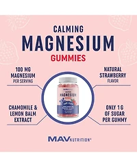 Mav Nutrition Magnesium Calming Gummies For Kids, Calming Supplement with Chamomile & Lemon Balm for Kids Sleep, Mav Nutrition, 60ct