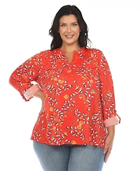 White Mark Plus Paisley Button Front Tunic Top